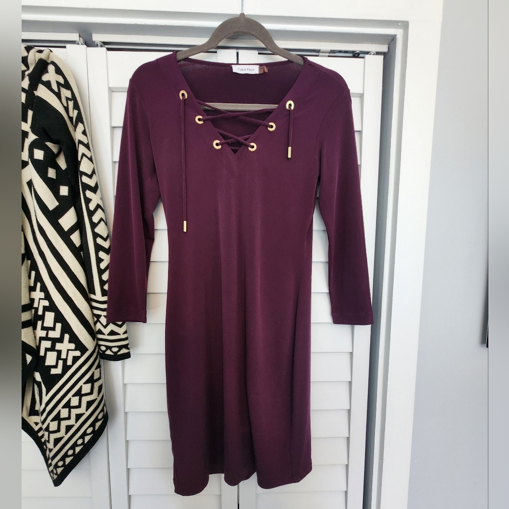 Calvin Klein Elegant Purple Lace-Up Dress